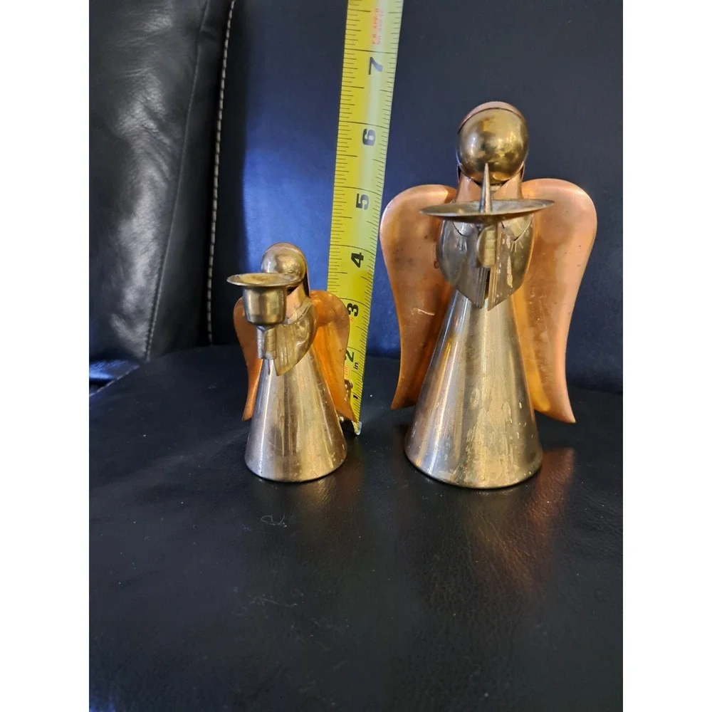 Vtg‎ 1970s Brass Copper Winged Christmas Choir Angel Candleholder 6